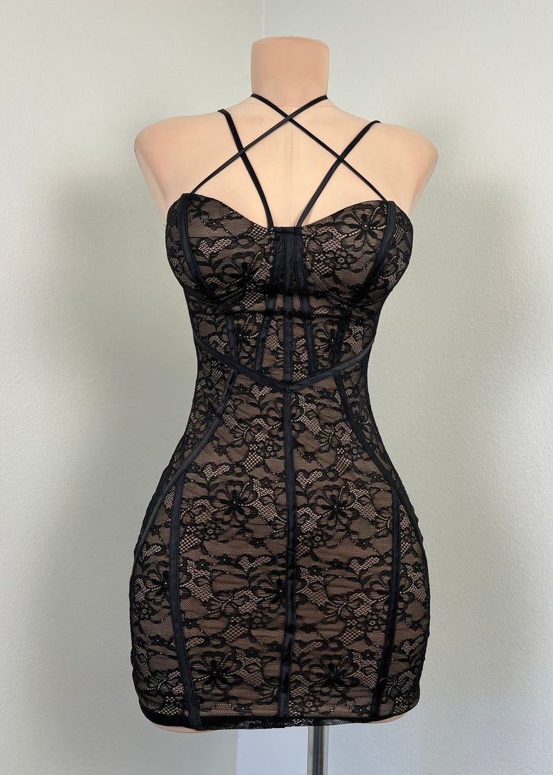 Lauryn Lace Mini Dress (BLACK)